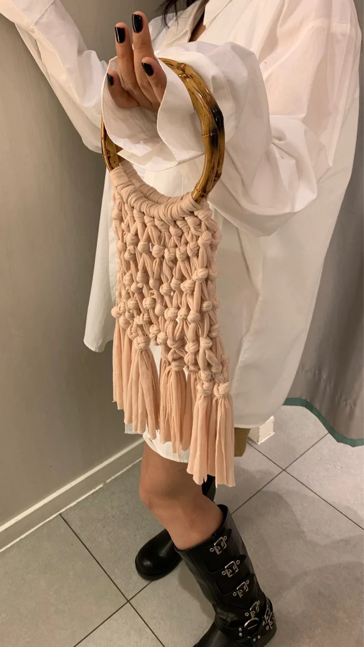 Vintage Tassel Shoulder Crossbody Bag Beach Knitted Handbags Purse