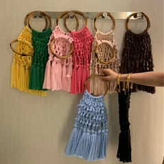 Vintage Tassel Shoulder Crossbody Bag Beach Knitted Handbags Purse