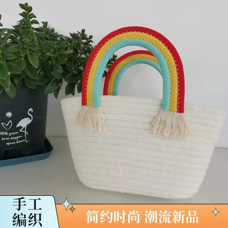 Rainbow Handbag Women's Hand-woven Tassel Bag Seaside Holiday Bag