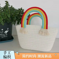 Rainbow Handbag Women's Hand-woven Tassel Bag Seaside Holiday Bag
