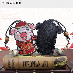 Leather Key Holder Pig Smart Key Chain Pull-Type Housekeeper Keys Ring