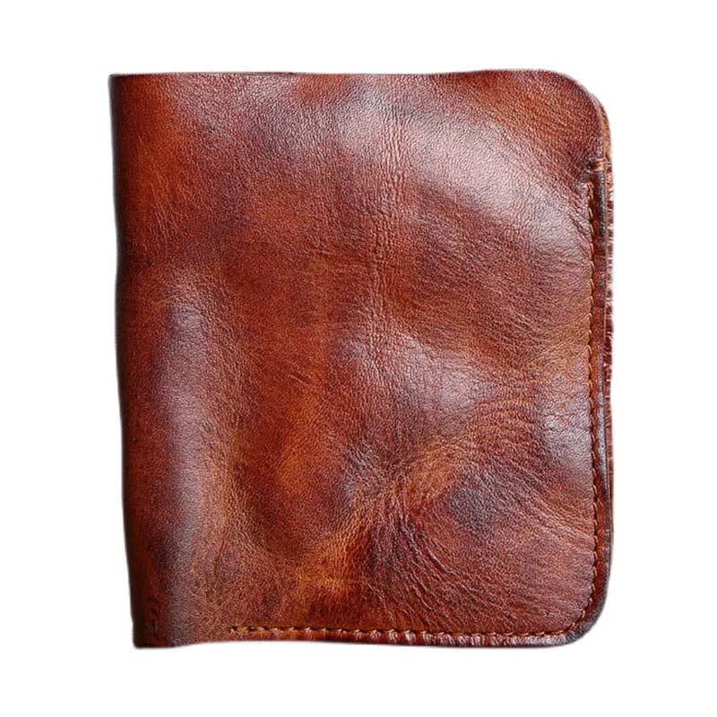 Men's Mini Wallet Short Ultra-thin Cowhide Leather Retro Ticket Holder