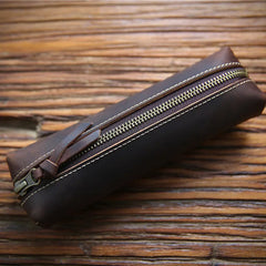 Crazy Horse Leather Pencil Holder Case Vintage Style Accessories