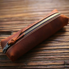 Crazy Horse Leather Pencil Holder Case Vintage Style Accessories