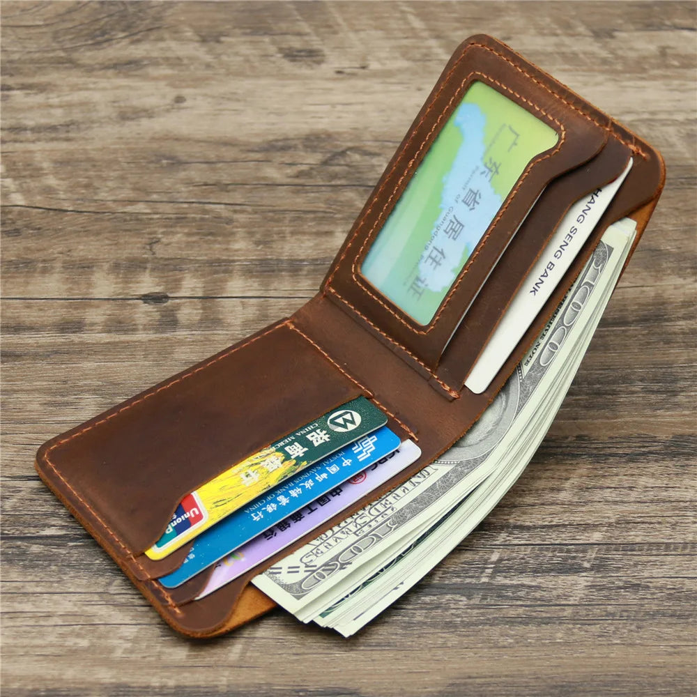 Men's Retro Leather Wallet Short Durable Real Leather Cartera Hombre