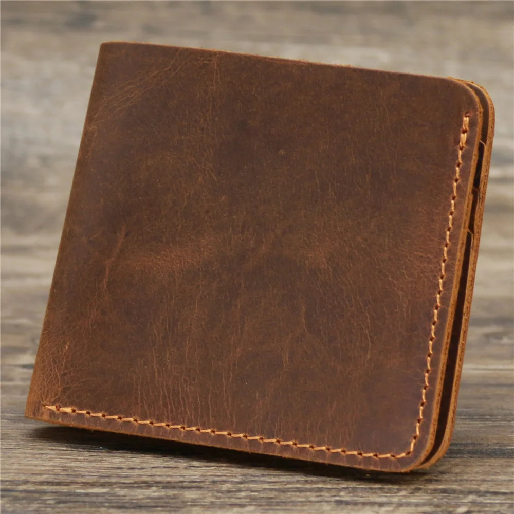 Men's Retro Leather Wallet Short Durable Real Leather Cartera Hombre
