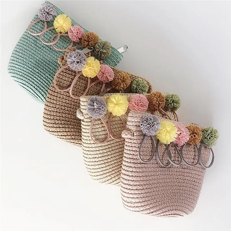 Girls Shoulder Bag Flower Straw Bag Messenger Bag Small Handbag