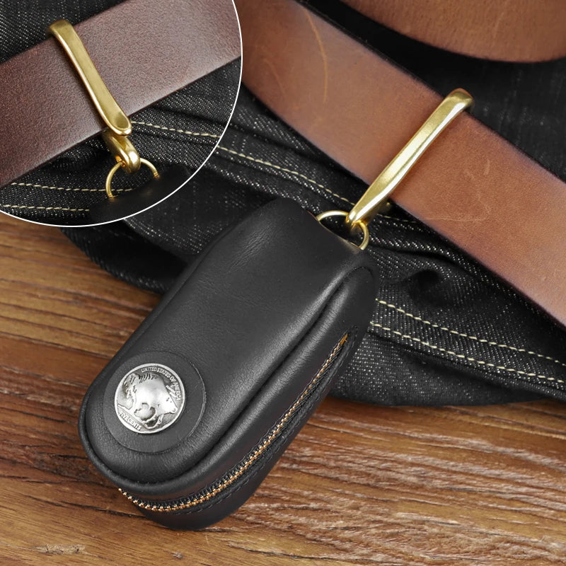 Leather Smart Key Holder Bag with Zipper, Portable Key Wallet for Men and Women