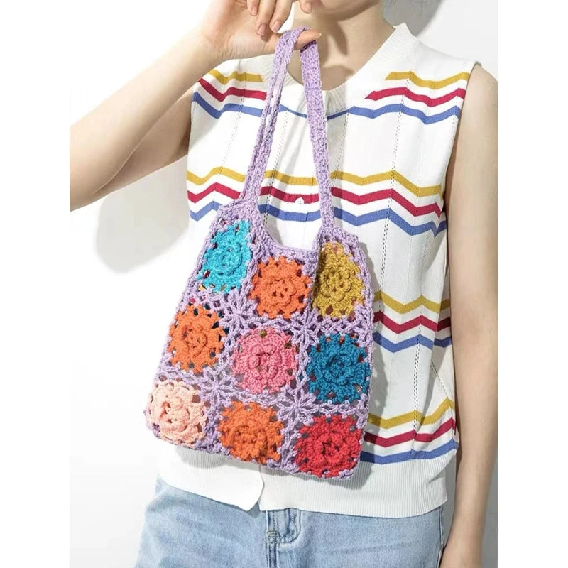 Colorful Crochet Tote Bag for Spring Fall Drop