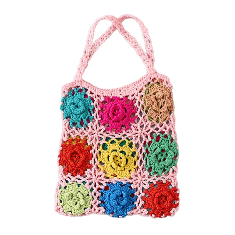 Colorful Crochet Tote Bag for Spring Fall Drop