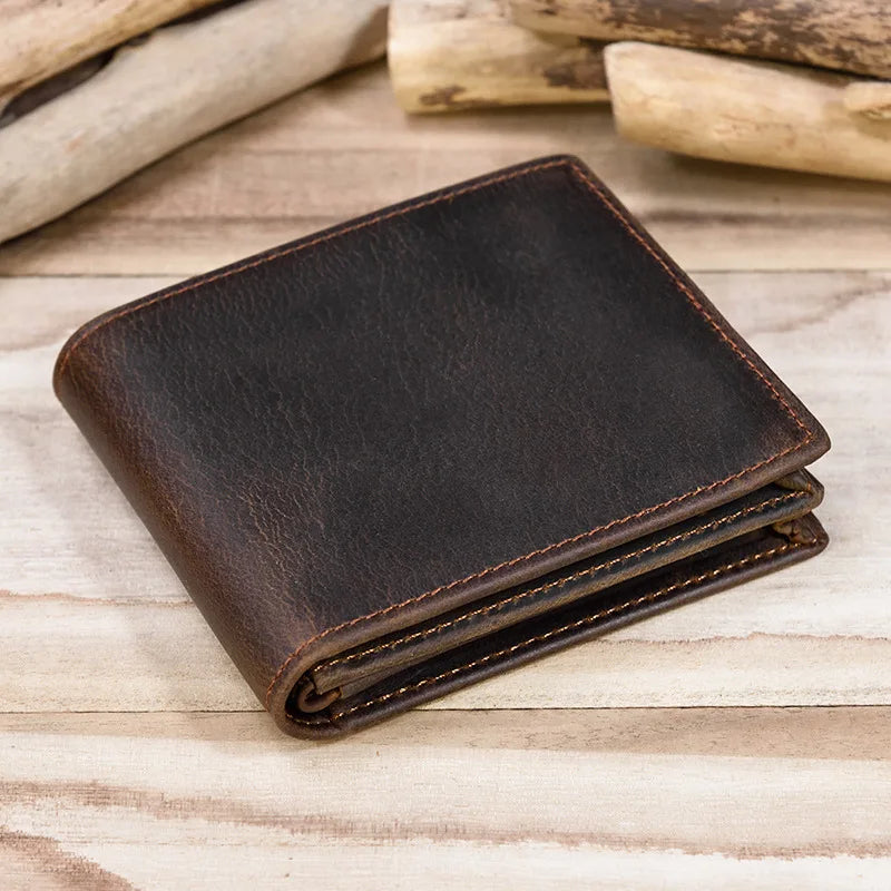 Men Wallet Real Cow Leather Short Wallet Vintage Crazy horse Leather Wallets