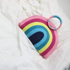Rainbow Straw-weaving Shoulder Bag Women's Summer Beach Travel Casual Bag