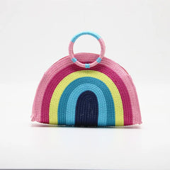Rainbow Straw-weaving Shoulder Bag Women's Summer Beach Travel Casual Bag