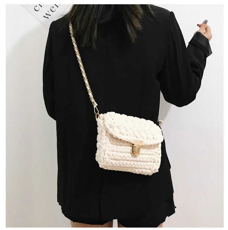 Woven Crossbody Bag for Women Chains Knitting Shoulder Bag Small Purse Tote