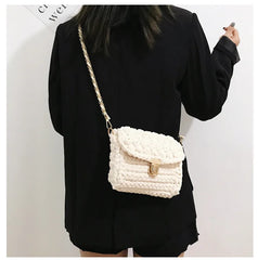 Woven Crossbody Bag for Women Chains Knitting Shoulder Bag Small Purse Tote