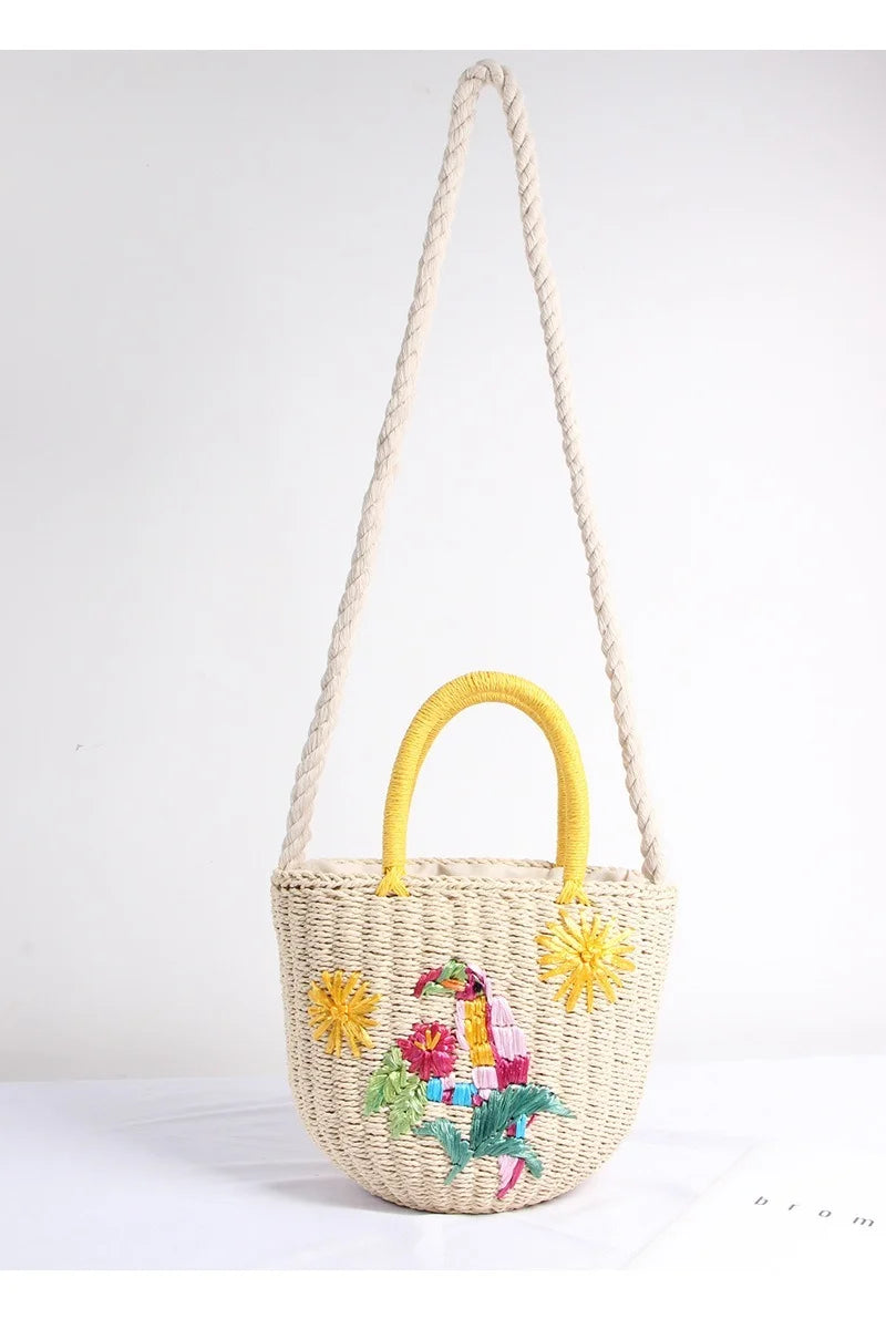 Straw Bag Women's Embroidery Woven Bag Large-capacity One-shoulder