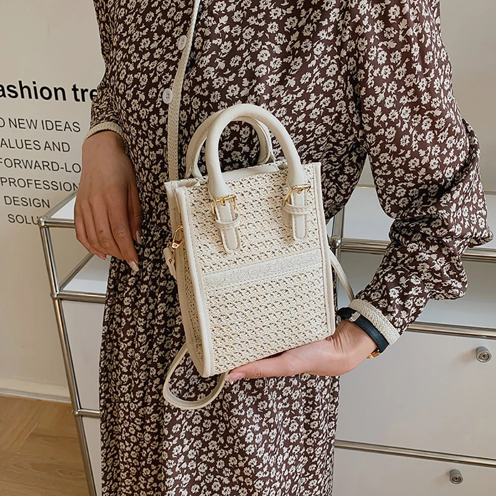 Straw Shoulder Bags Woven Vacation Crossbody Bag Casual Beach Totes Pouch