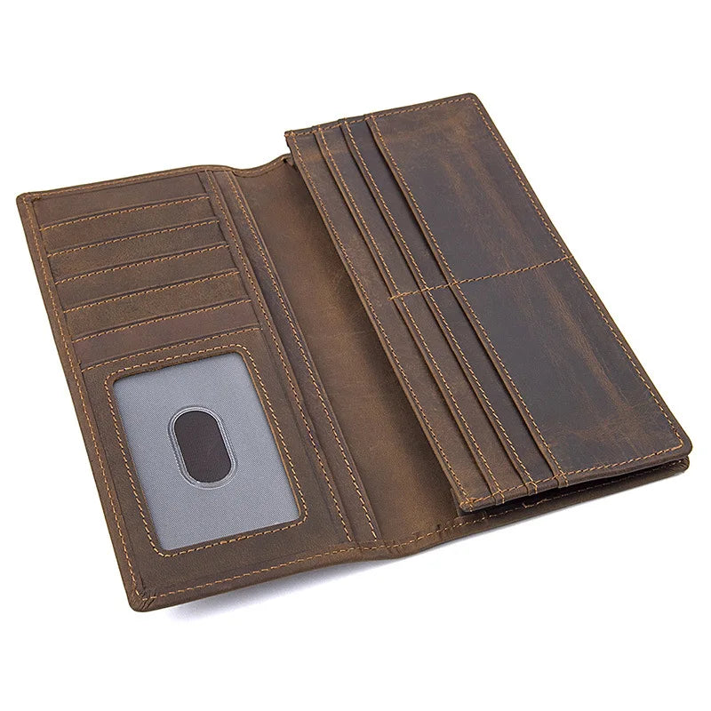 Vintage Crazy horse Cow Leather Wallets Men Long Wallet