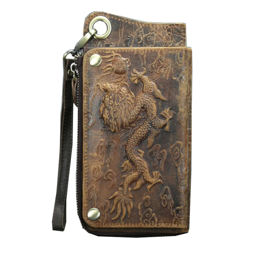 Vintage Crazy Horse Leather Wallets Men Engrave Long Wallet