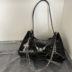 Dark Punk Female Shoulder Bag Crocodile Pattern Y2K Girls Chain Handbag