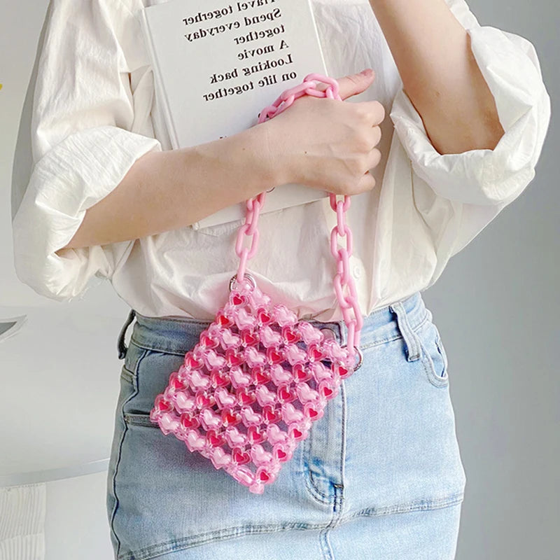 Multi-Color Beads Bag Transparent Crystal Ins Handbag