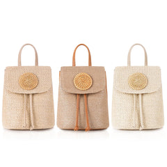 Straw Backpack Summer Beach Rattan School Bag for Women