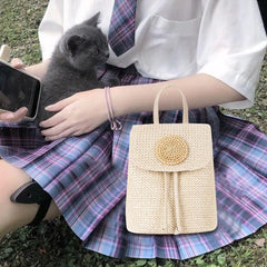 Straw Backpack Summer Beach Rattan School Bag for Women