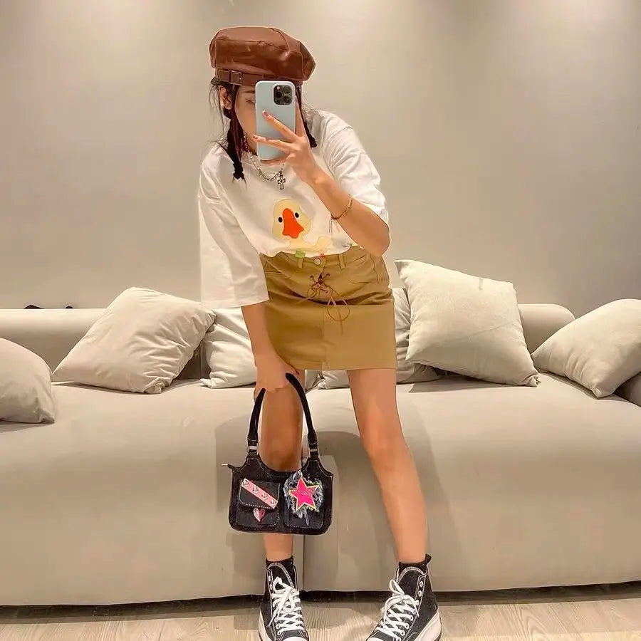 Y2K Hot Girls Denim Shoulder Bag Vintage Retro Crossbody Bag