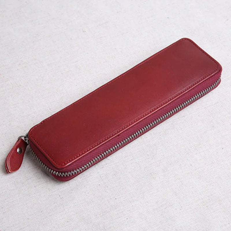 Cowhide Leather Pencil Case Retro Small Tool Bag