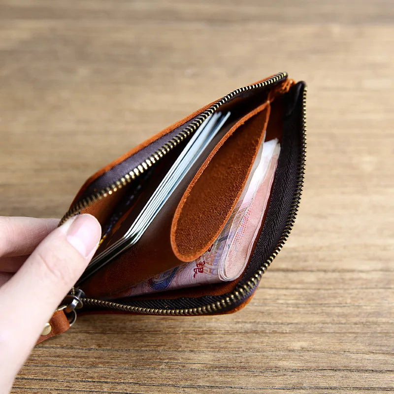 Retro Cowhide Short Wallet Crazy Horse Leather Money Clip Ultra-thin