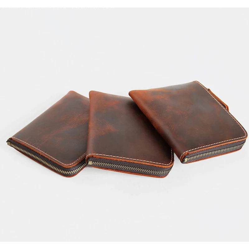 Retro Cowhide Short Wallet Crazy Horse Leather Money Clip Ultra-thin