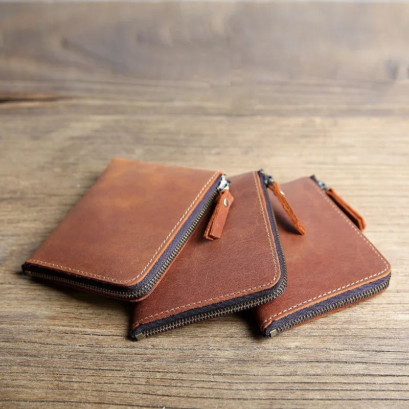 Retro Cowhide Short Wallet Crazy Horse Leather Money Clip Ultra-thin
