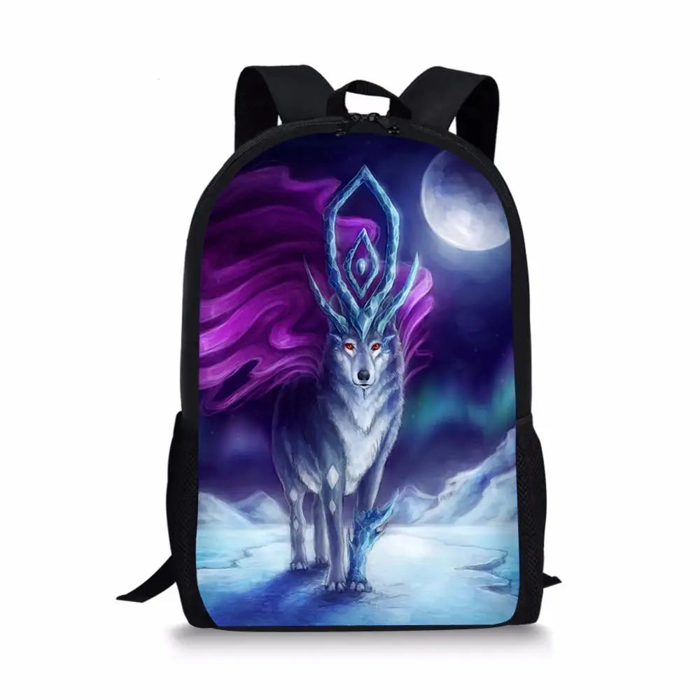 HaoYun Kids Backpack Fantasy Wolf Pattern School Book Bag