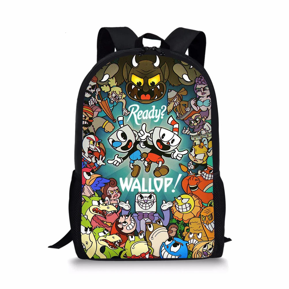 HaoYun Boys Cuphead Mugman 3D Print Backpack Customize Image Bagpack Mochila