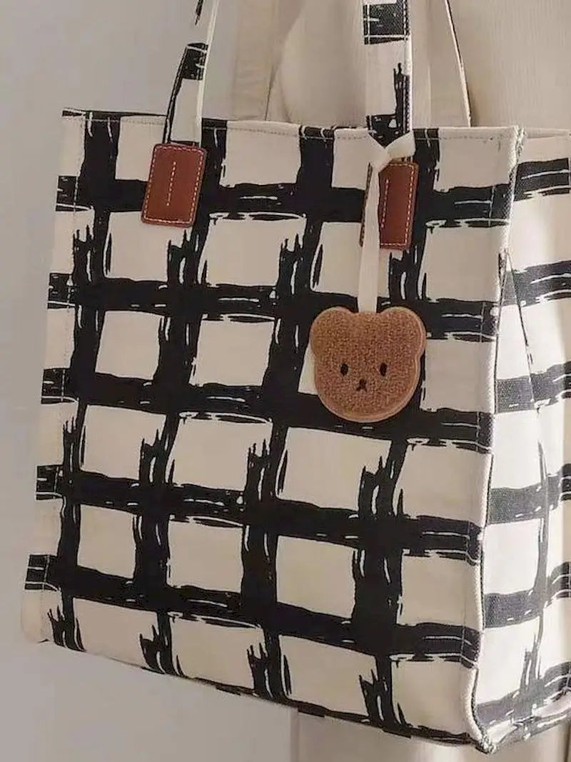 Harajuku Spring High-end Geometric Pattern Large-capacity Canvas Tote Bag