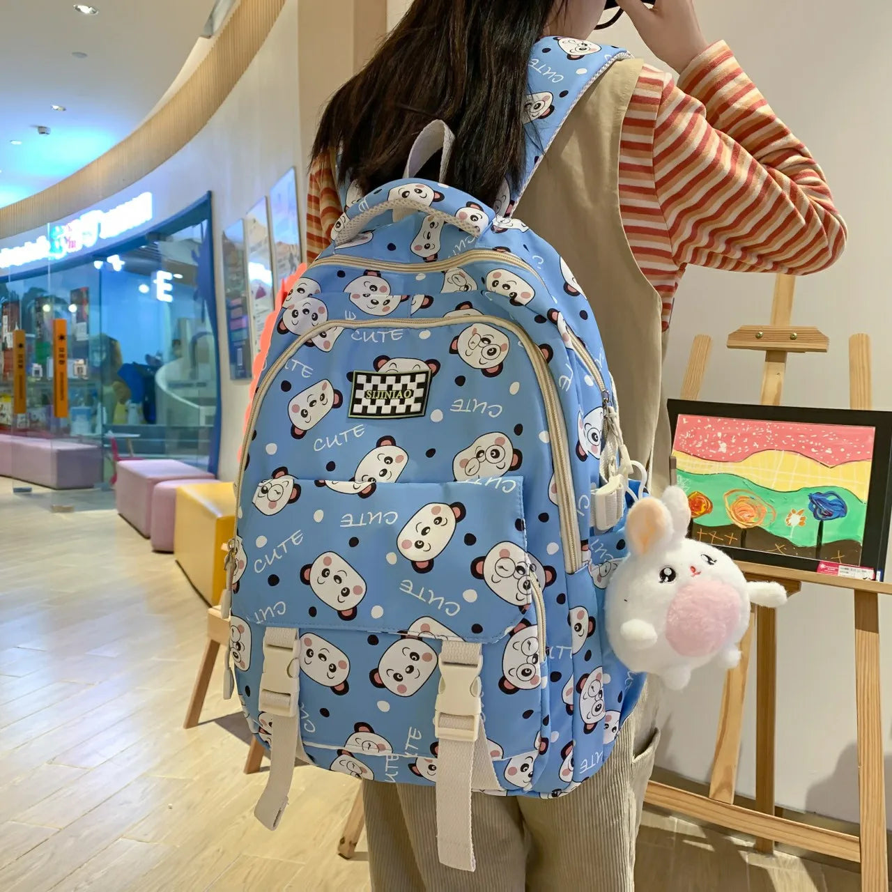 Harajuku Panda Printing Large Schoolbag for Teens Boys Girls