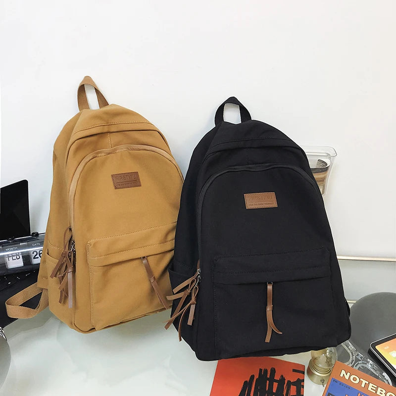 Harajuku Girl Canvas Backpack Solid School Bag Retro Bookbag