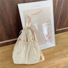 Harajuku Japan Girls Backpack Female Bags Solid Beige Drawstring Backpacks Women