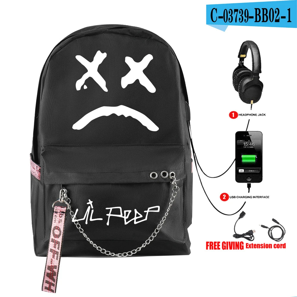 Harajuku Lil Peep Pink Backpack for School Teenagers Girls Student