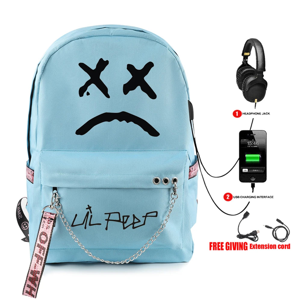 Harajuku Lil Peep Pink Backpack for School Teenagers Girls Student