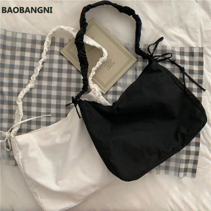 Harajuku Folding Canvas Tote Handbag Elastic Band Shoulder Bag