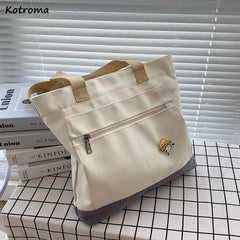 Harajuku Retro Canvas Shoulder Bags Large Capacity Casual Totes