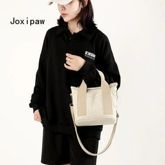 Harajuku Vintage Canvas Tote Bag Casual Shoulder Solid Female Cro