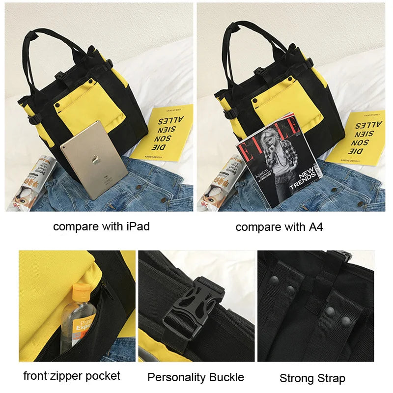 Harajuku Style Patchwork Travel Backpack Women Casual Tote Bag