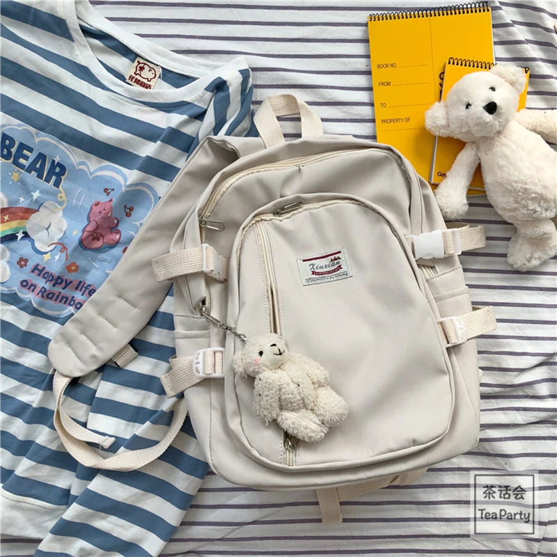 Harajuku Style Teen School Bags for Girls Backpack Solid Women Bookbags