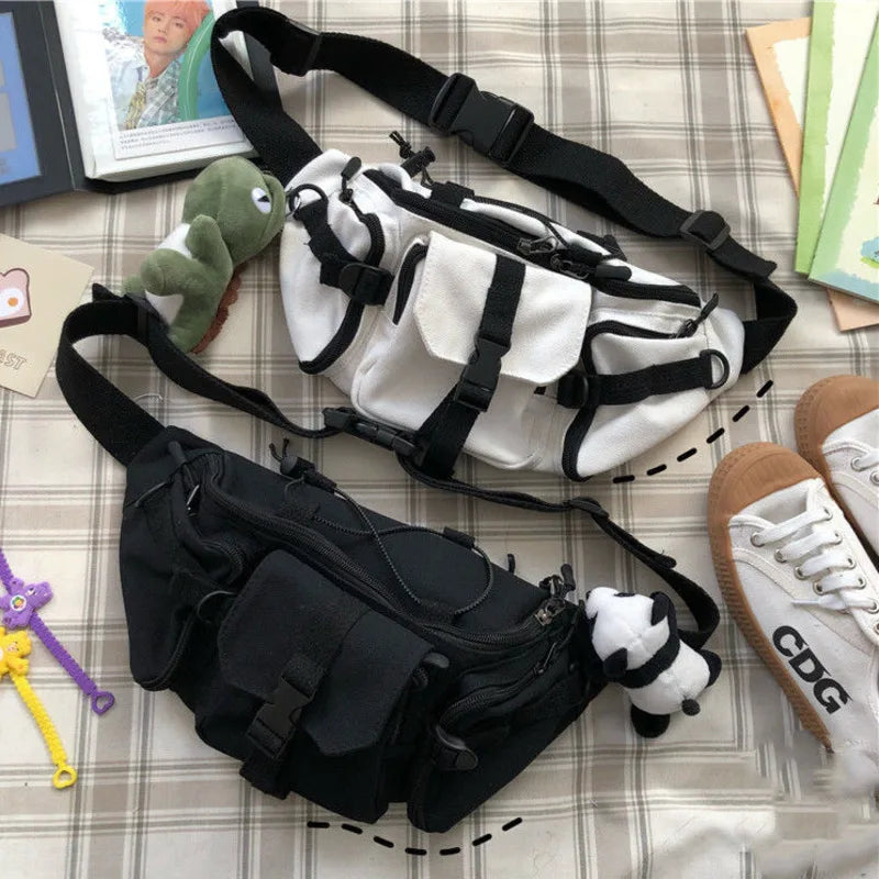 Harajuku Techwear Gothic Crossbody Bag Canvas Sling Handbag Purses Bolsas
