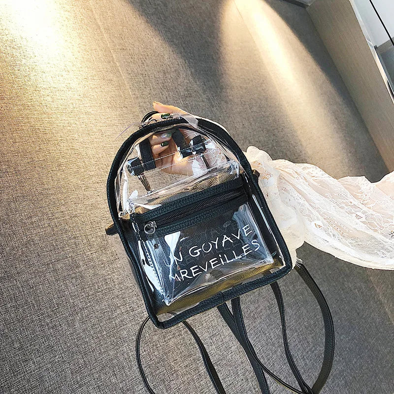 Harajuku Transparent PVC Backpack Women Bookbag Clear Daypack Bag