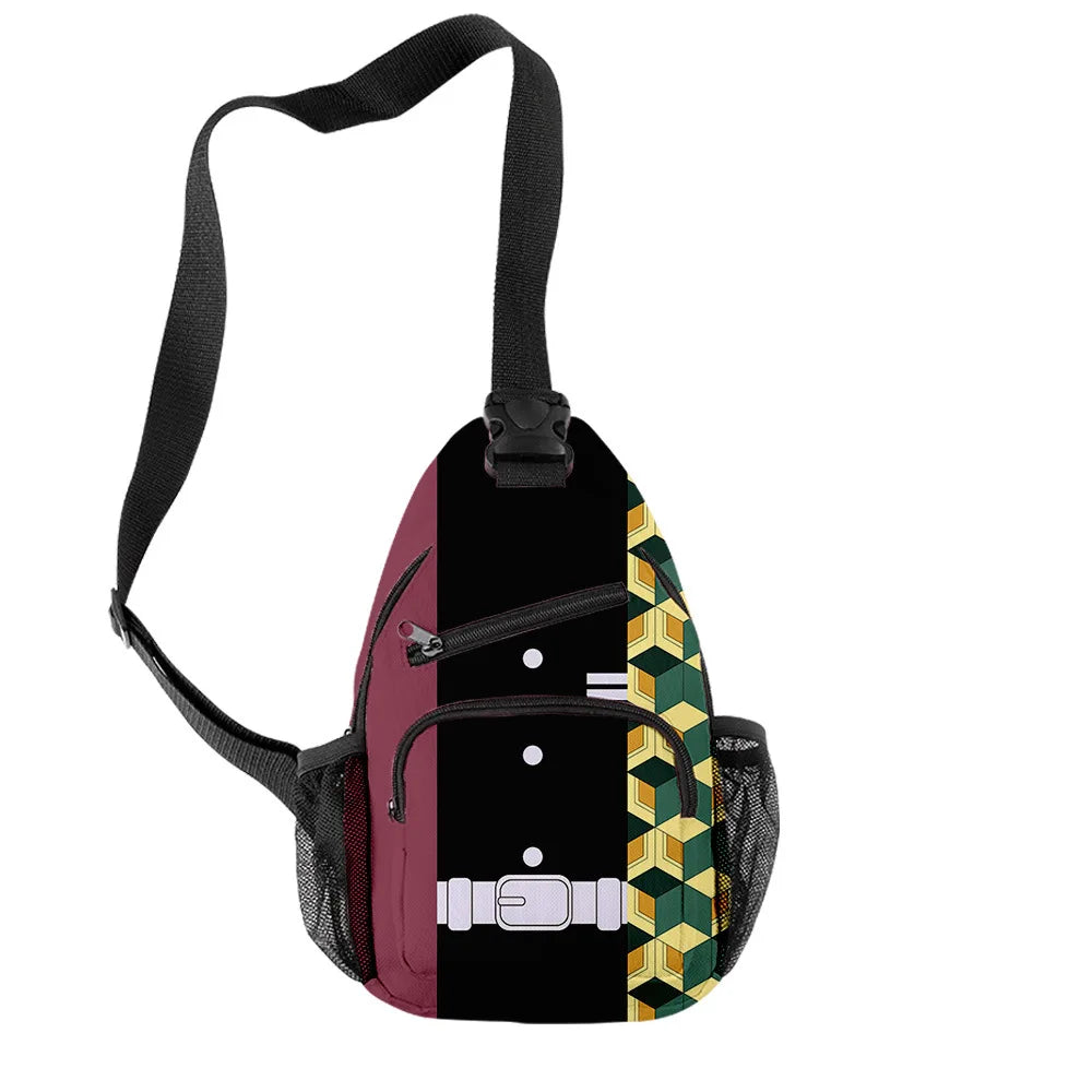 Harajuku Anime Demon Slayer Chest Bag Oxford Waterproof Sports Crossbody Bag