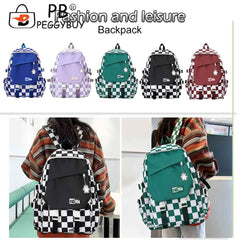 Harajuku Women Backpack Large Capacity Plaid School Bag Portable Travel
