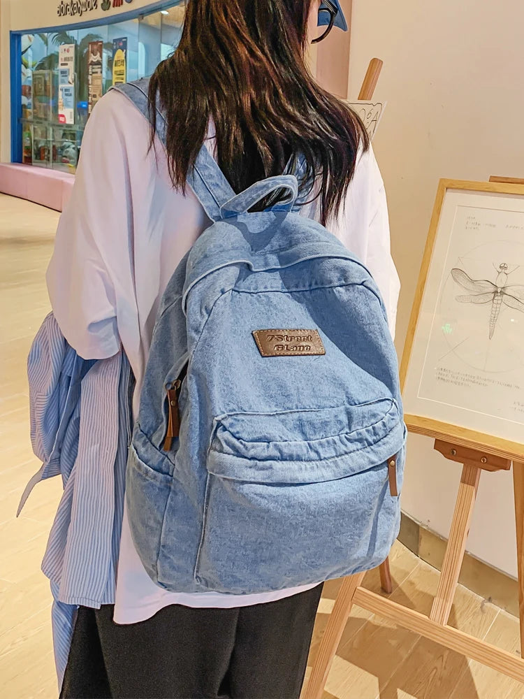 Harajuku Denim Backpack Large Capacity Schoolbag